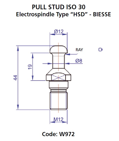 ISO30 Pullstud DIN 69872 HSD Biesse Style P/N PS-F-B